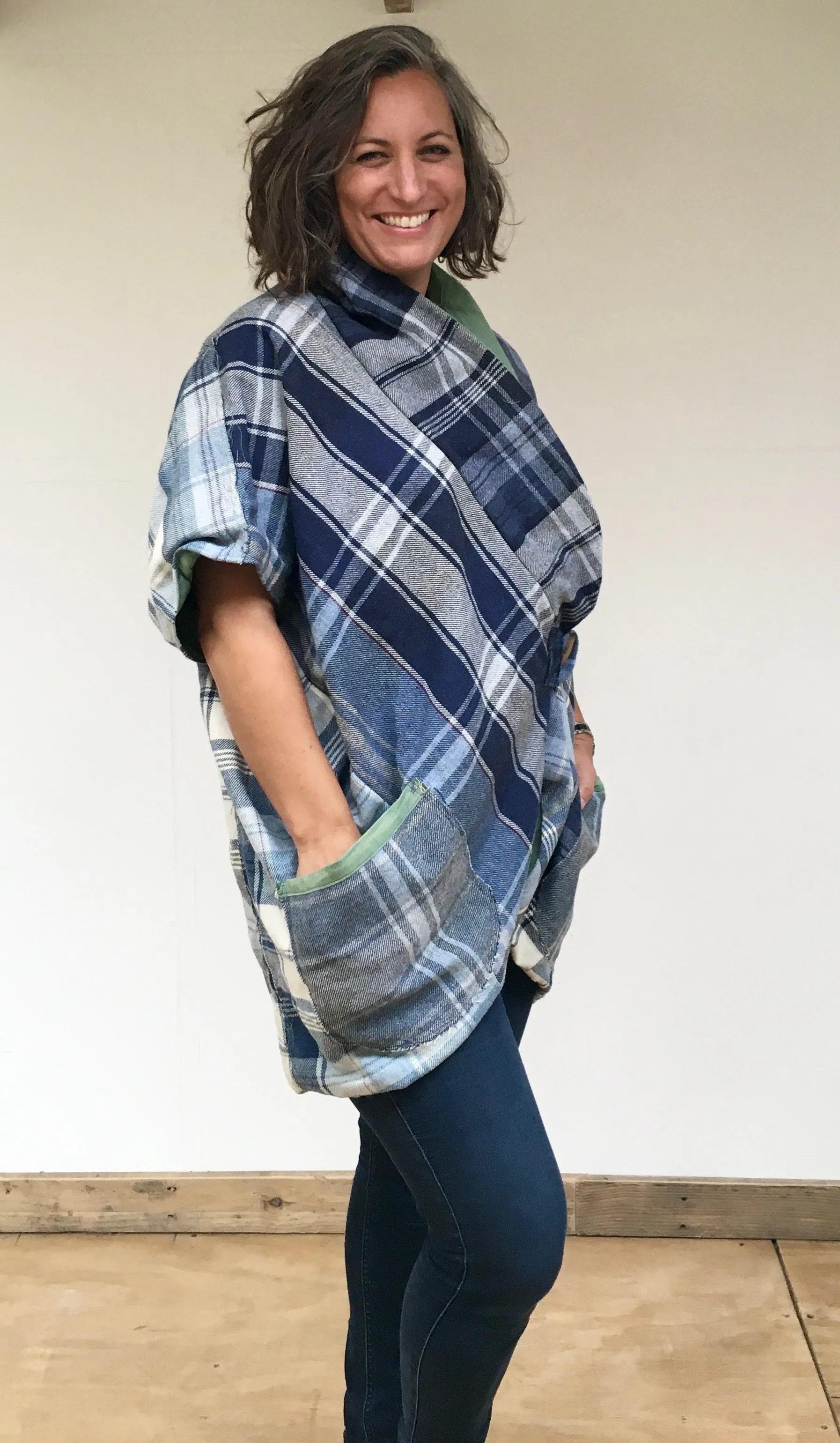 *50%* SALE* Lined Cocoon Coat | Blue/Green