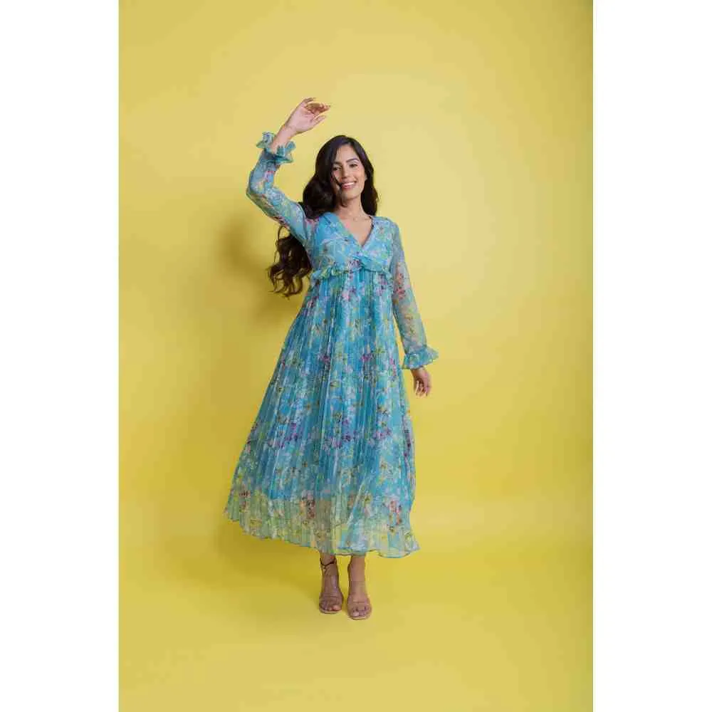 AROOP SHOP INDIA Blue Tory Floral Print Maxi Dress