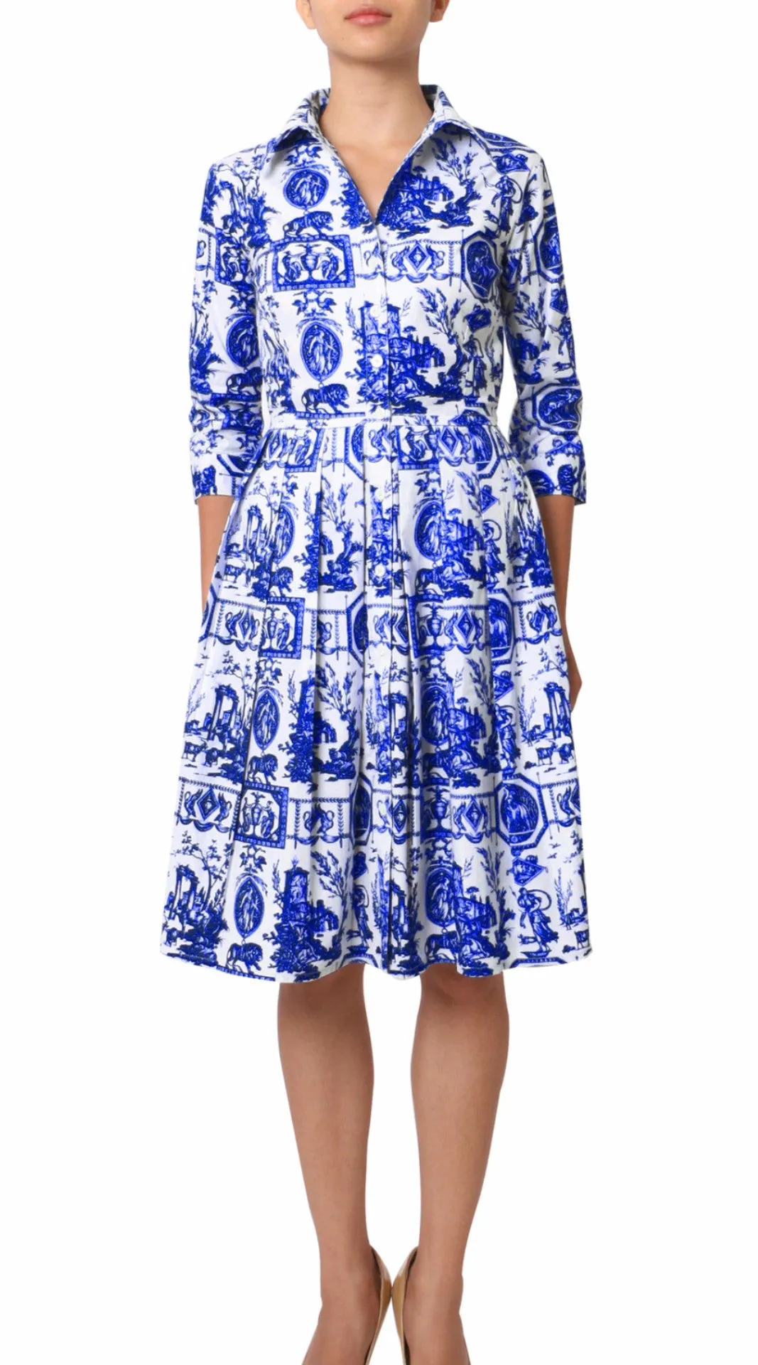 Audrey Dress Shirt Collar 3/4 Sleeve Regular Cotton Stretch (Toile du Jour)