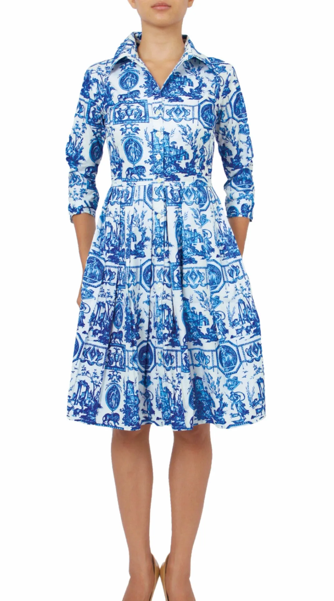 Audrey Dress Shirt Collar 3/4 Sleeve Regular Cotton Stretch (Toile du Jour)