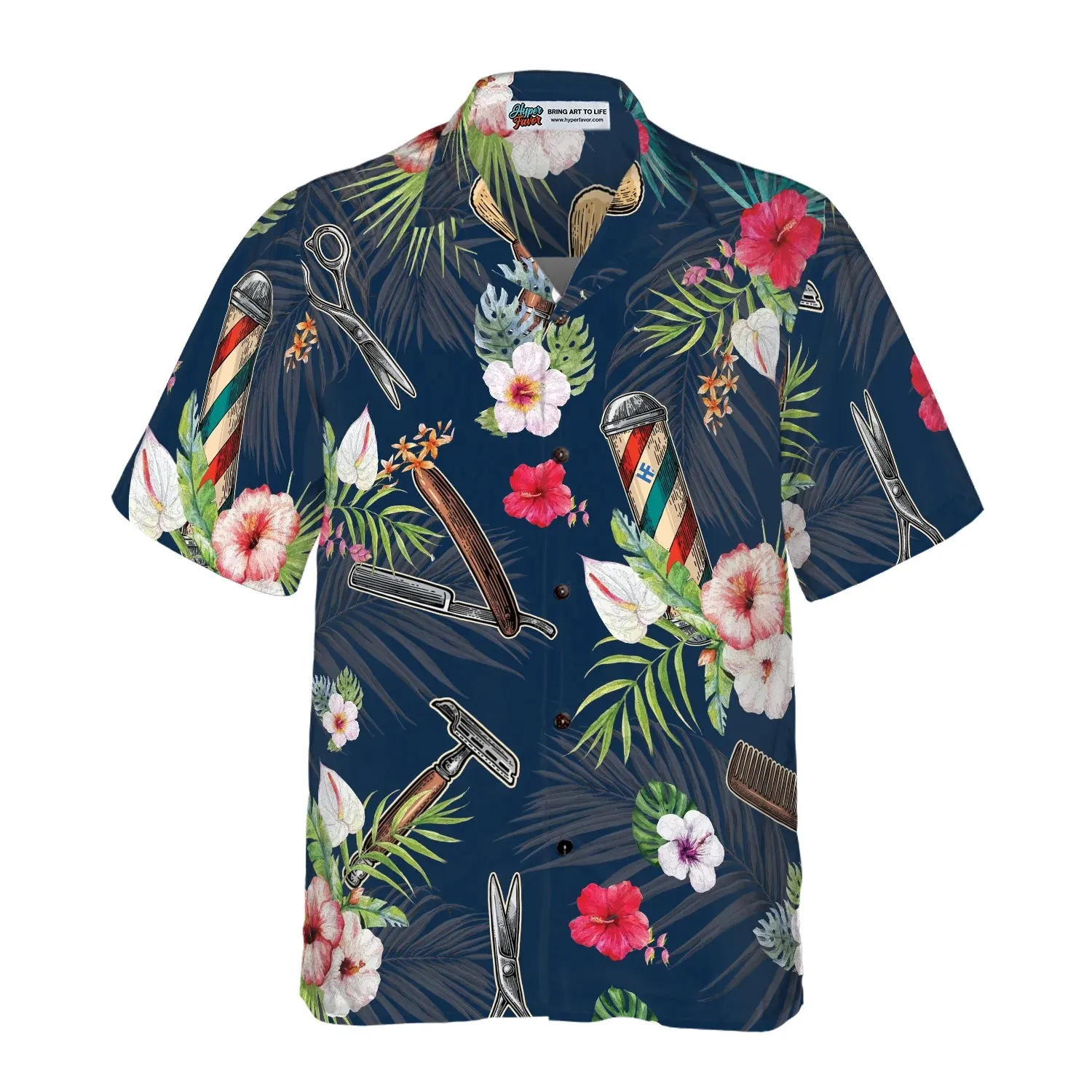 Barber Tools Tropical Pattern Hawaiian Shirt, Barber Symbol Aloha Shirt Summer For Men, Best Gift For Barber, Summer, Husband, Boyfriend