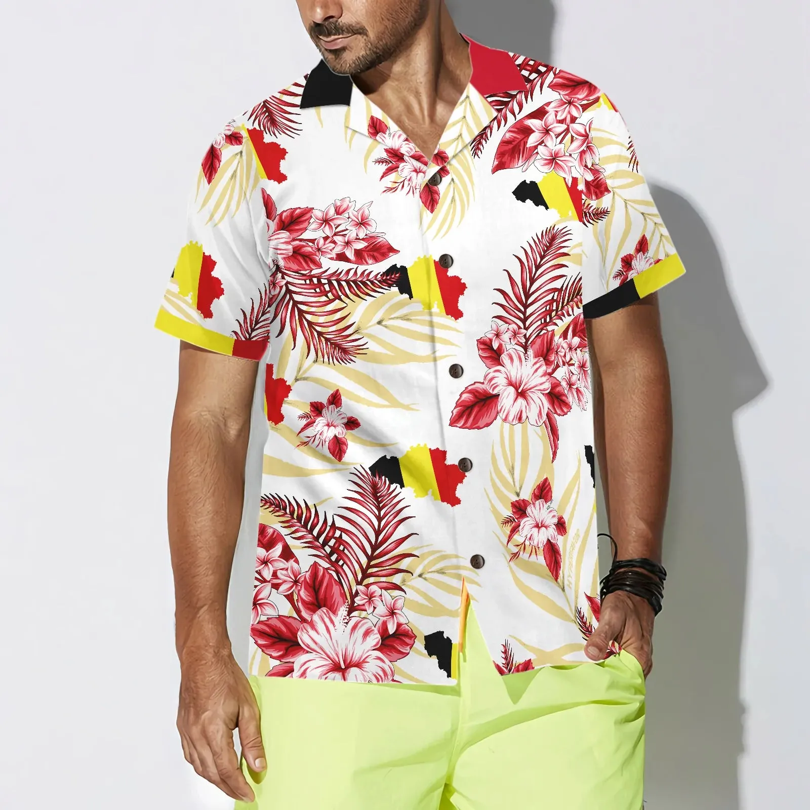 Belgium Hawaiian Shirt, Tropical Summer Flowers And Leaves Aloha Shirt For Men And Women, Perfect Gift For Summer Lovers, Friends, Husband, Boyfriend, Family