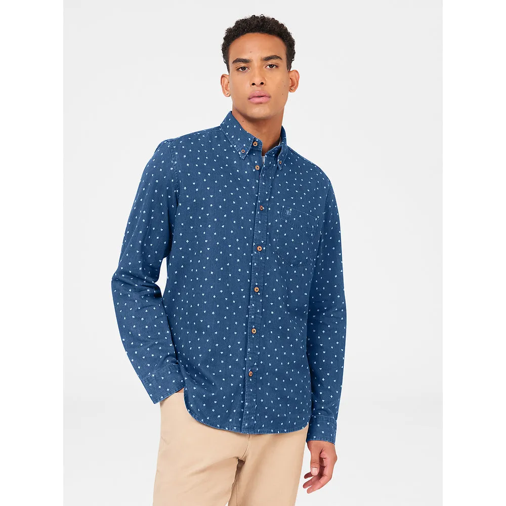 Ben Sherman Long Sleeve Shirt: Card Print - Indigo