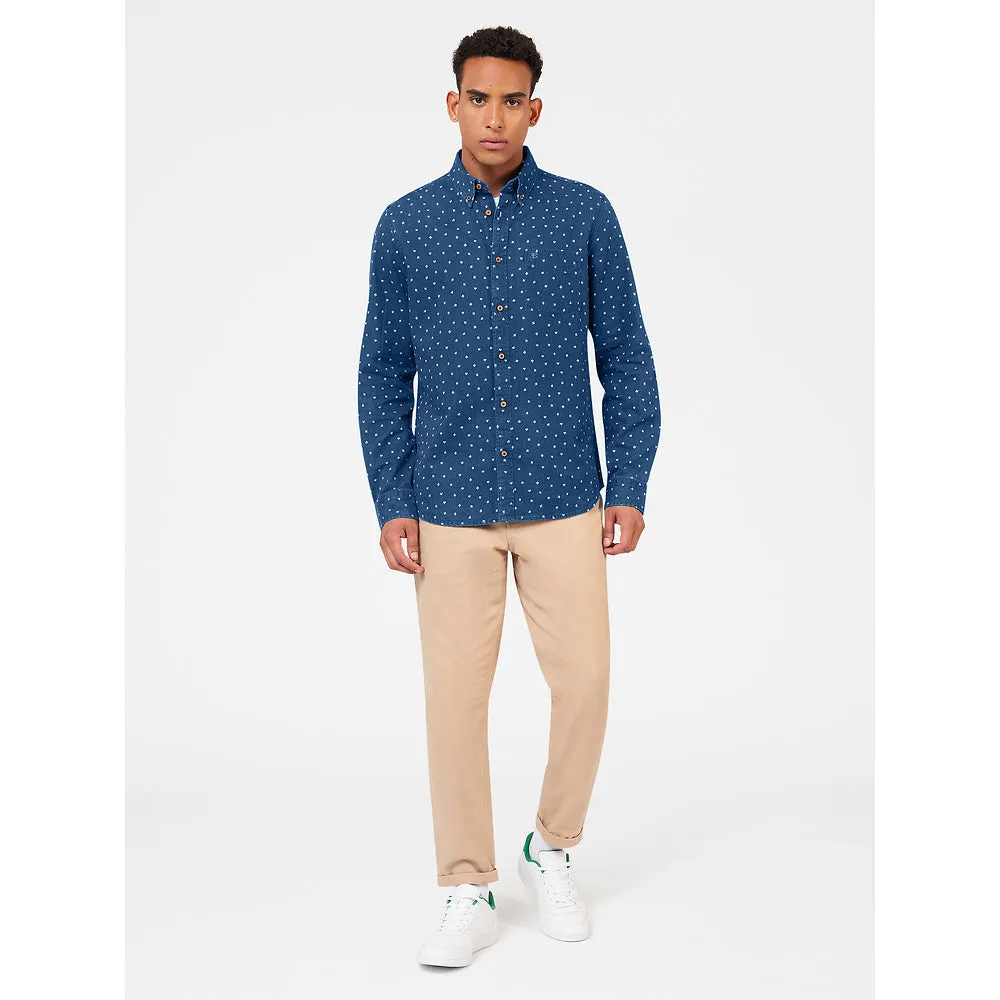 Ben Sherman Long Sleeve Shirt: Card Print - Indigo