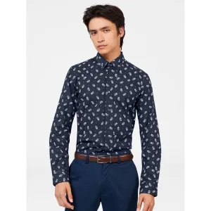 Ben Sherman Long Sleeve Shirt: Mirco Paisley - Dark Navy