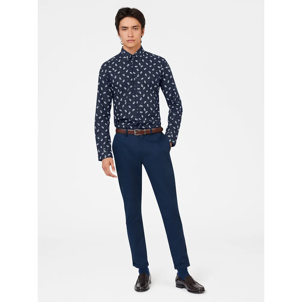 Ben Sherman Long Sleeve Shirt: Mirco Paisley - Dark Navy