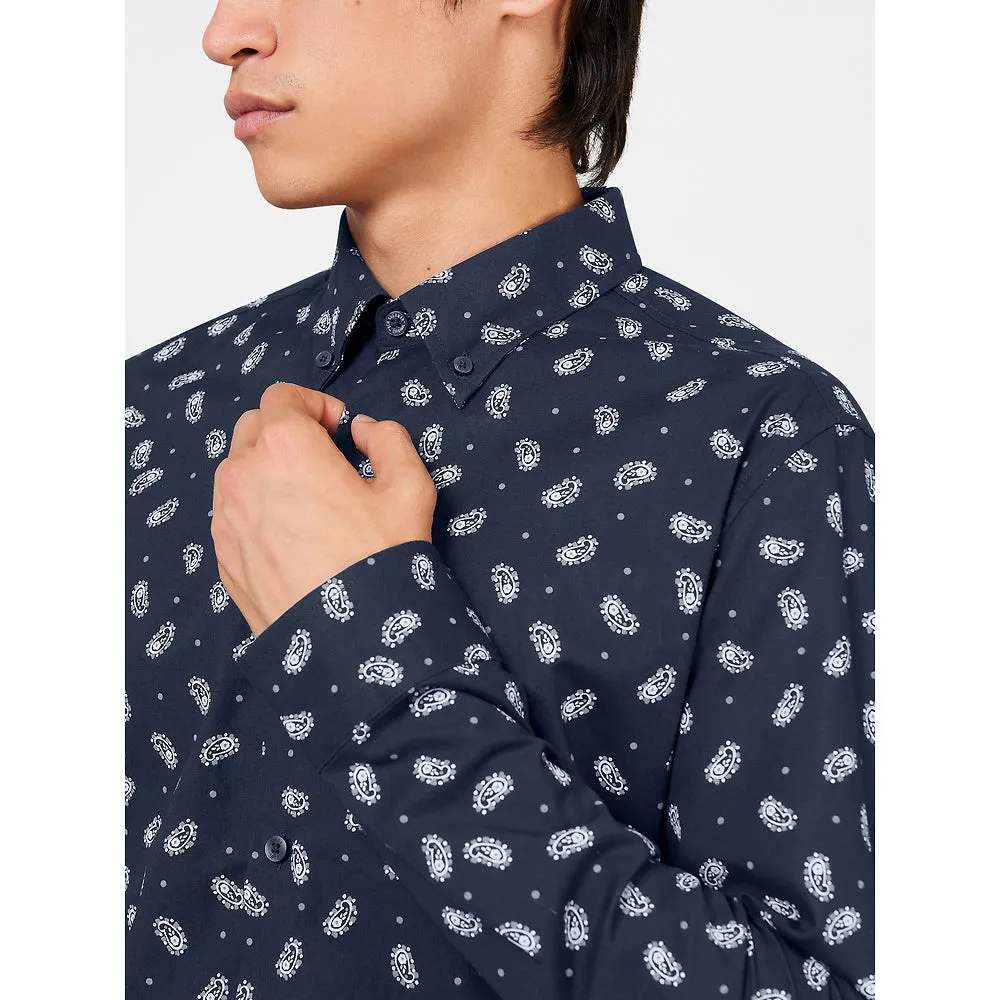 Ben Sherman Long Sleeve Shirt: Mirco Paisley - Dark Navy