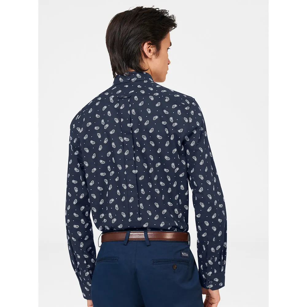 Ben Sherman Long Sleeve Shirt: Mirco Paisley - Dark Navy