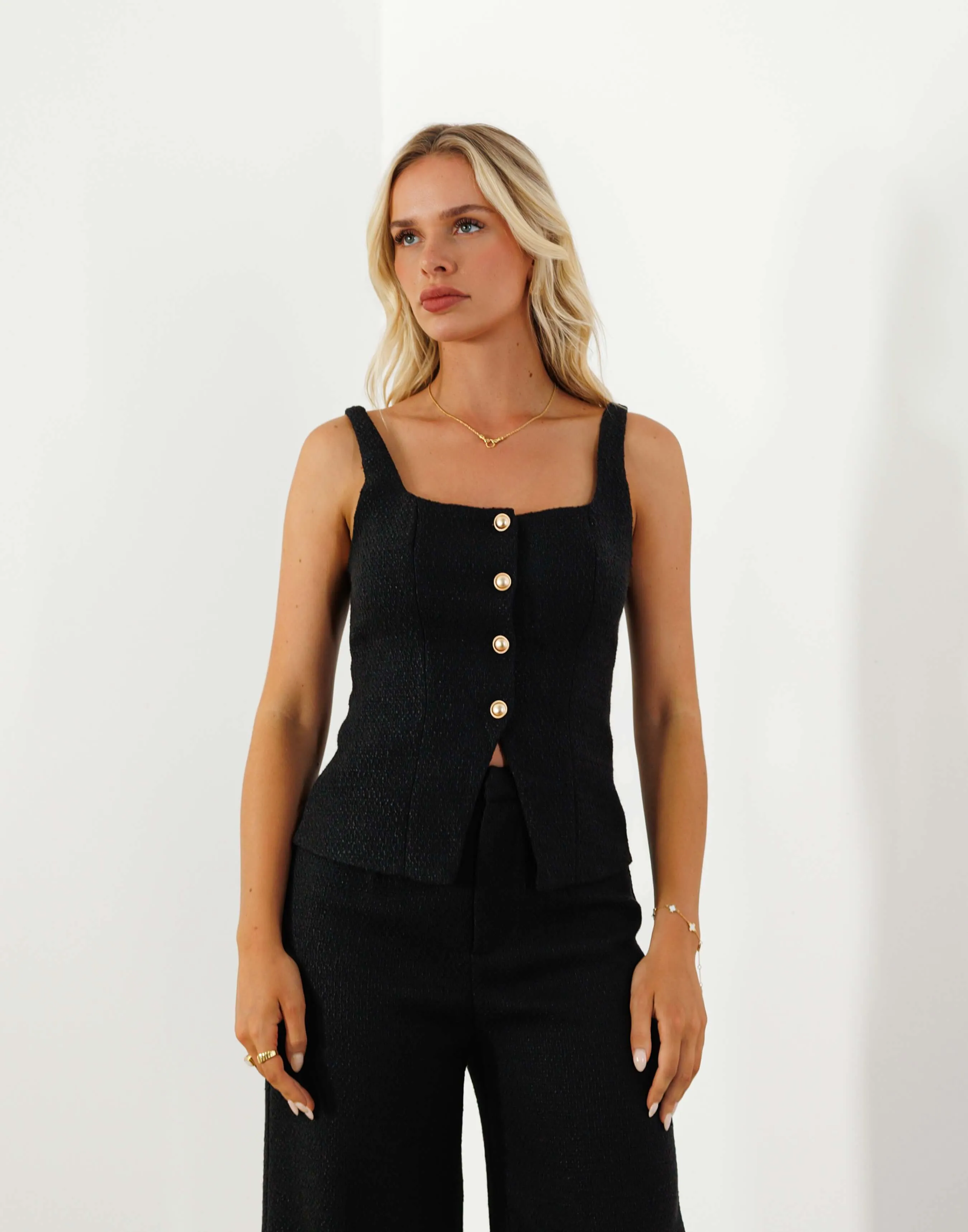 Beth Pants - High Waist Relaxed Tweed Pants - Black
