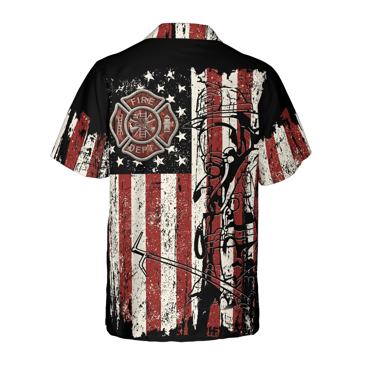 Black American Flag Fire Dept Firefighter Hawaiian Shirt, Fire Department Badge Firefighter Shirt For Men, Best Gift For Firefighter