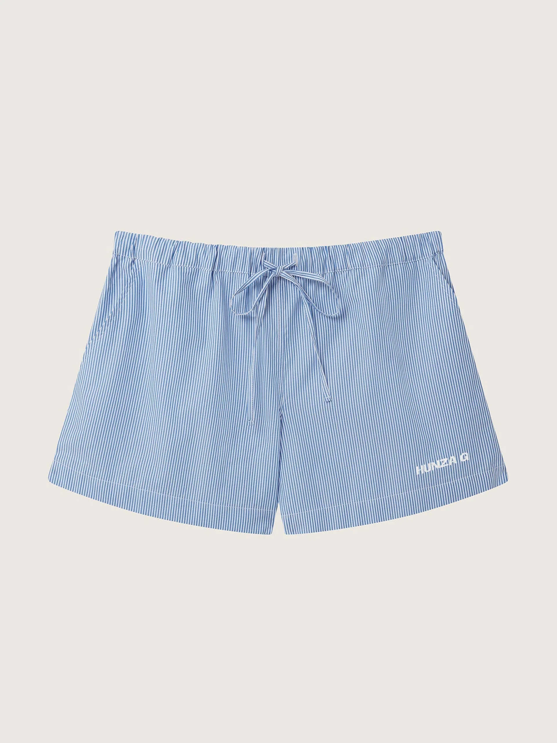 Blue stripe embroidered cotton shorts