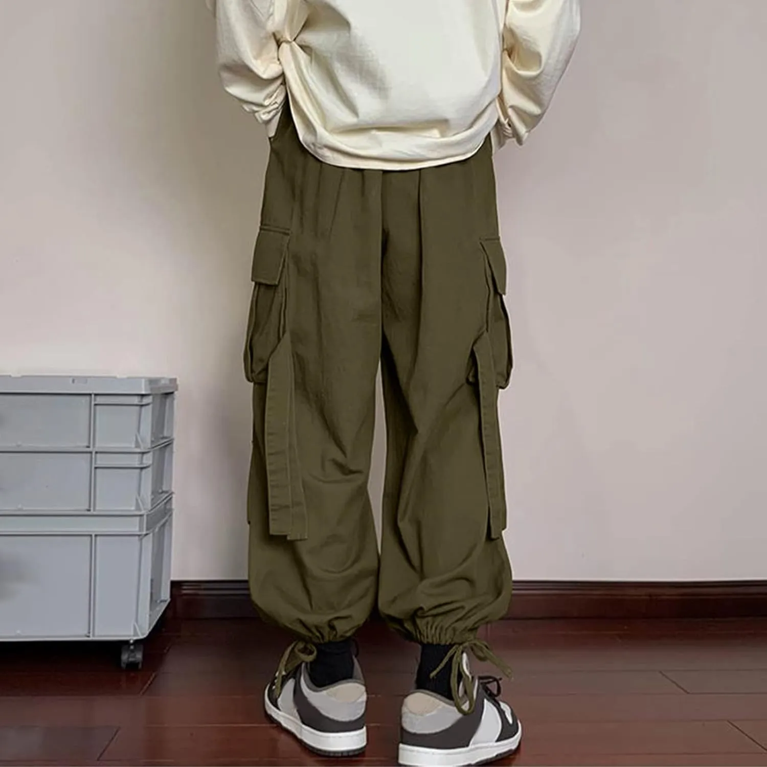 Cargo Pants for Men Big and Tall, Cotton Thick Workout Jogging Athletic Tapered Pants with Pockets Men's Heavy Weight