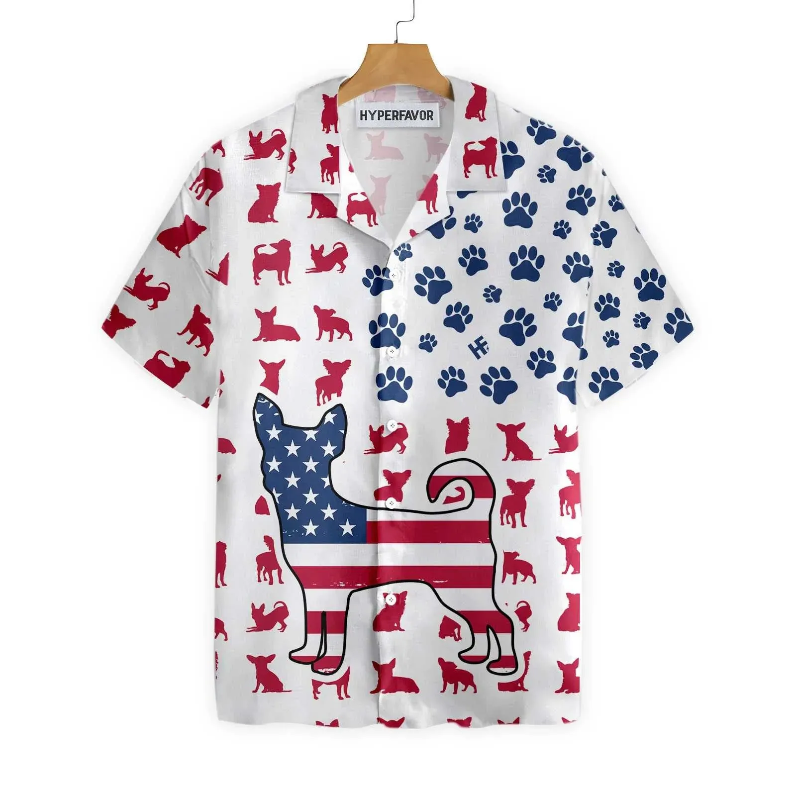 Chihuahua American Flag Hawaiian Shirt, Chihuahua Paw Aloha Shirt For Men & Women, Best Gift For Chihuahua Lovers, Patriot