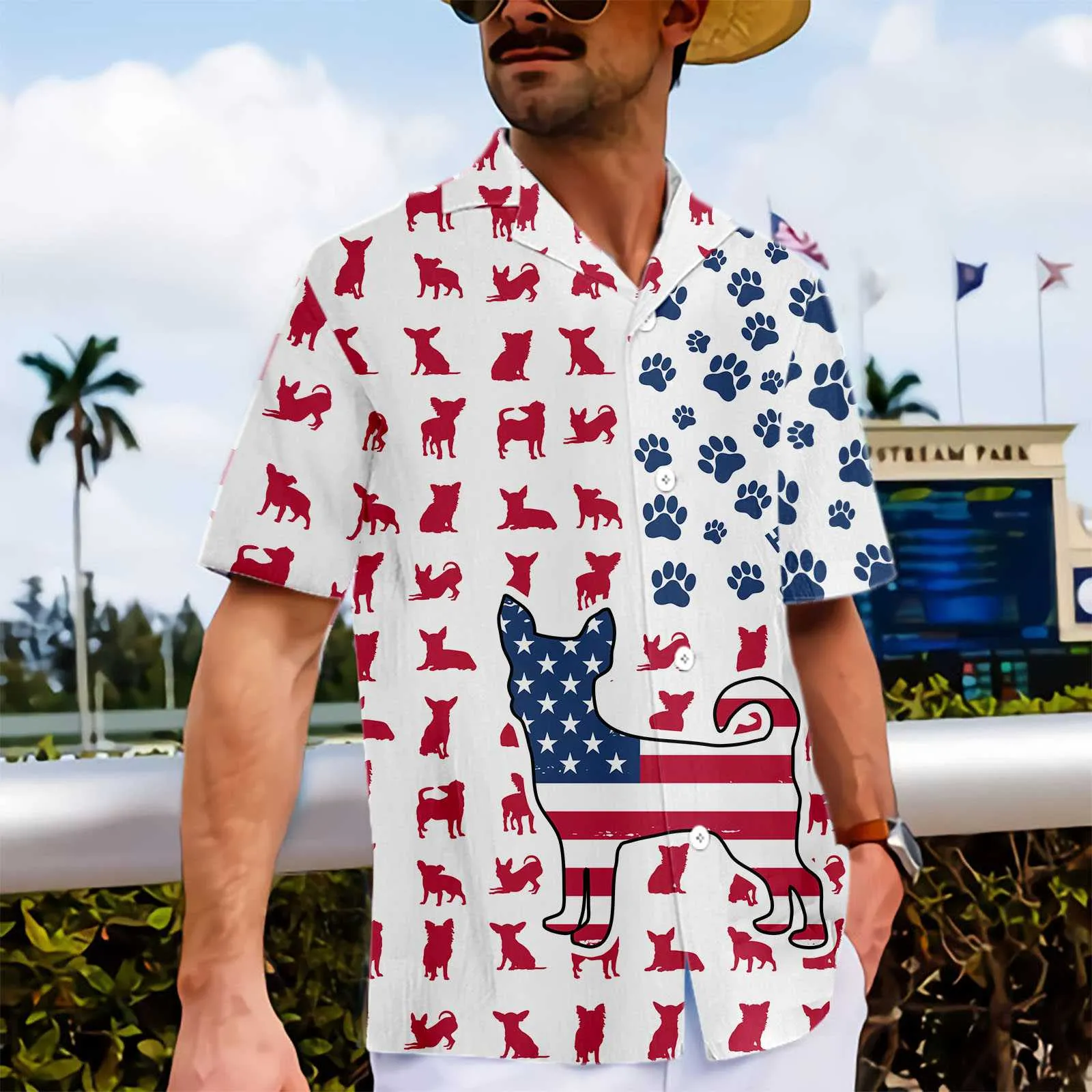 Chihuahua American Flag Hawaiian Shirt, Chihuahua Paw Aloha Shirt For Men & Women, Best Gift For Chihuahua Lovers, Patriot