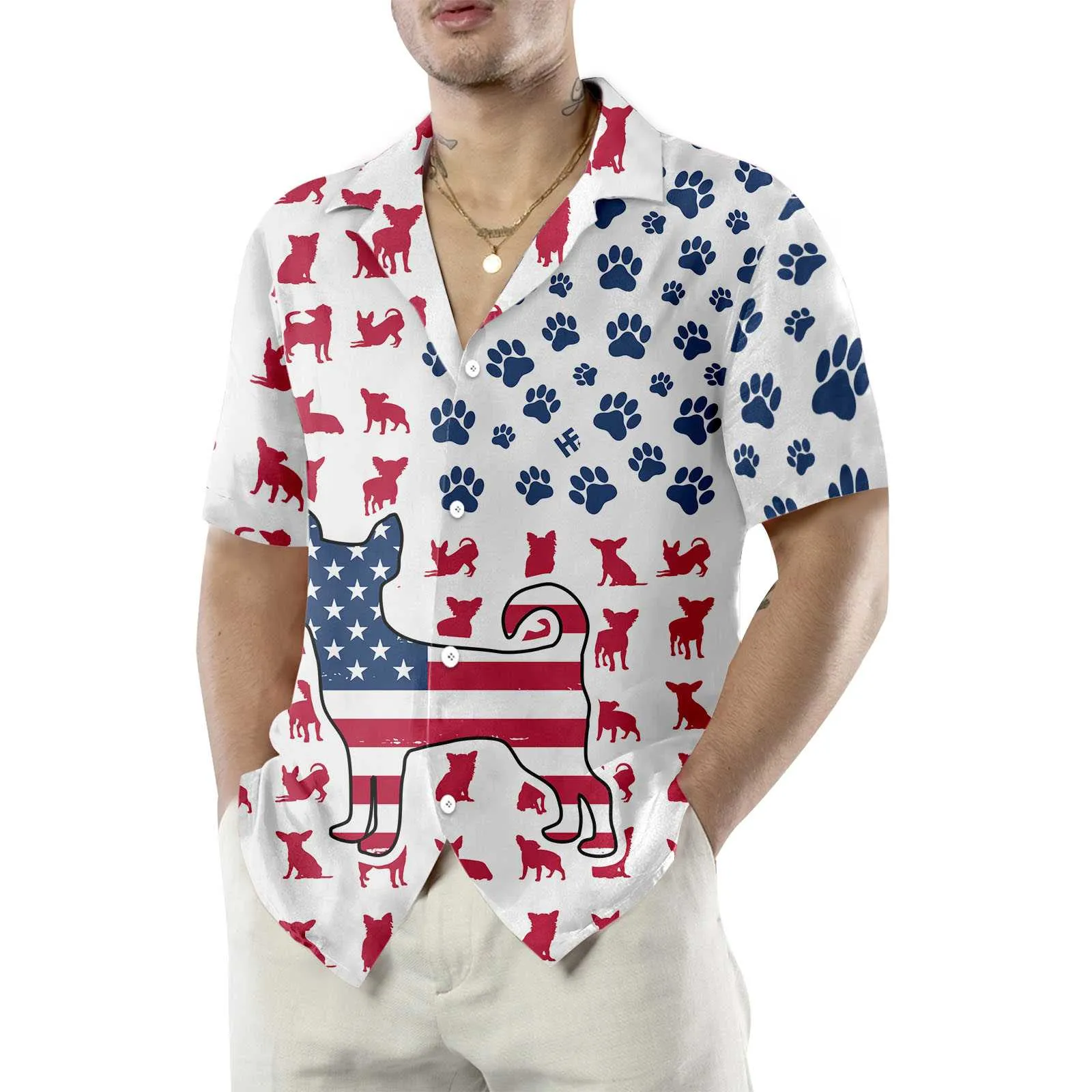 Chihuahua American Flag Hawaiian Shirt, Chihuahua Paw Aloha Shirt For Men & Women, Best Gift For Chihuahua Lovers, Patriot