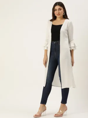 CREAM BUBBLE SATIN OPEN FRONT LONGLINE SHRUG