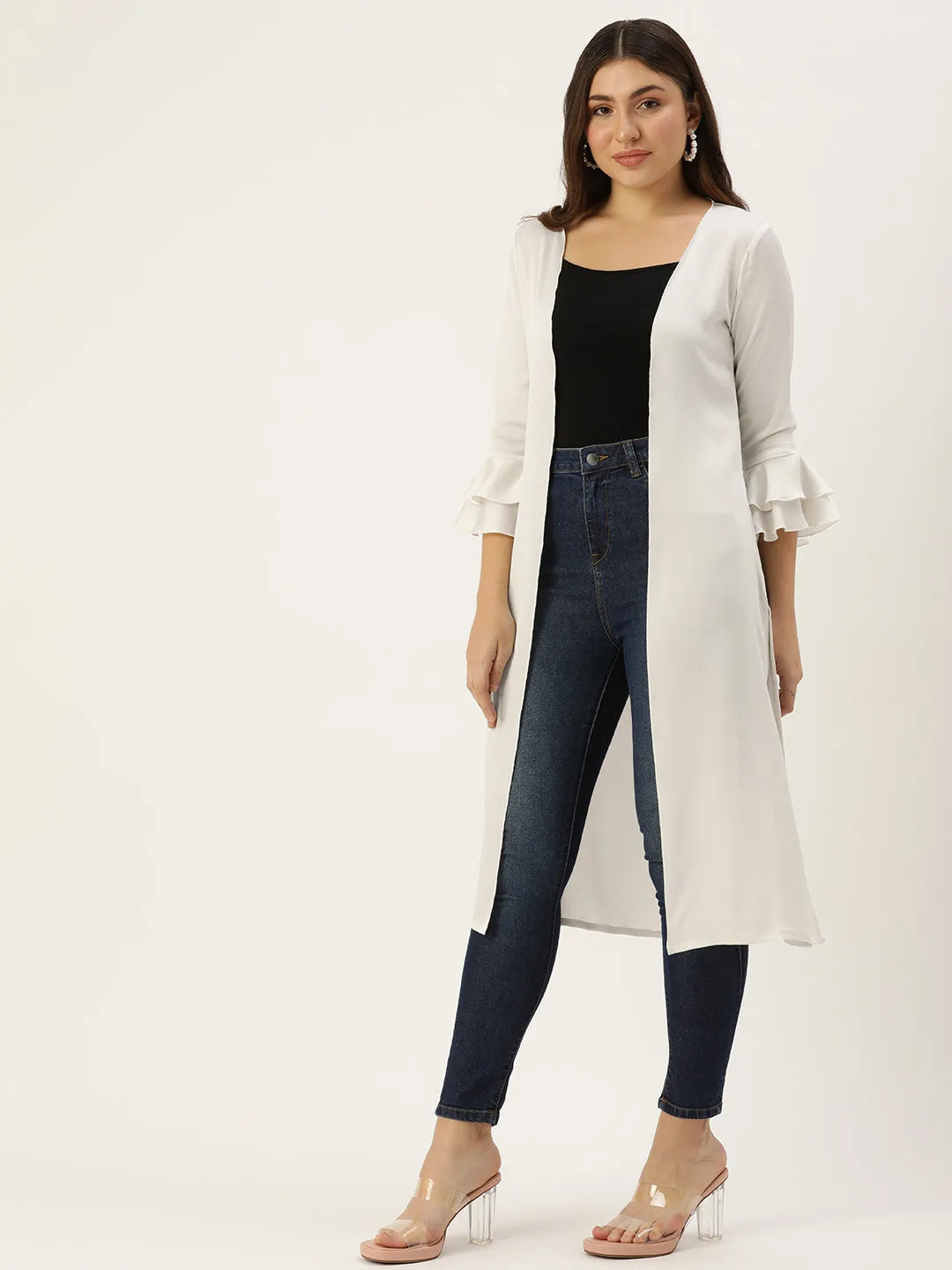 CREAM BUBBLE SATIN OPEN FRONT LONGLINE SHRUG