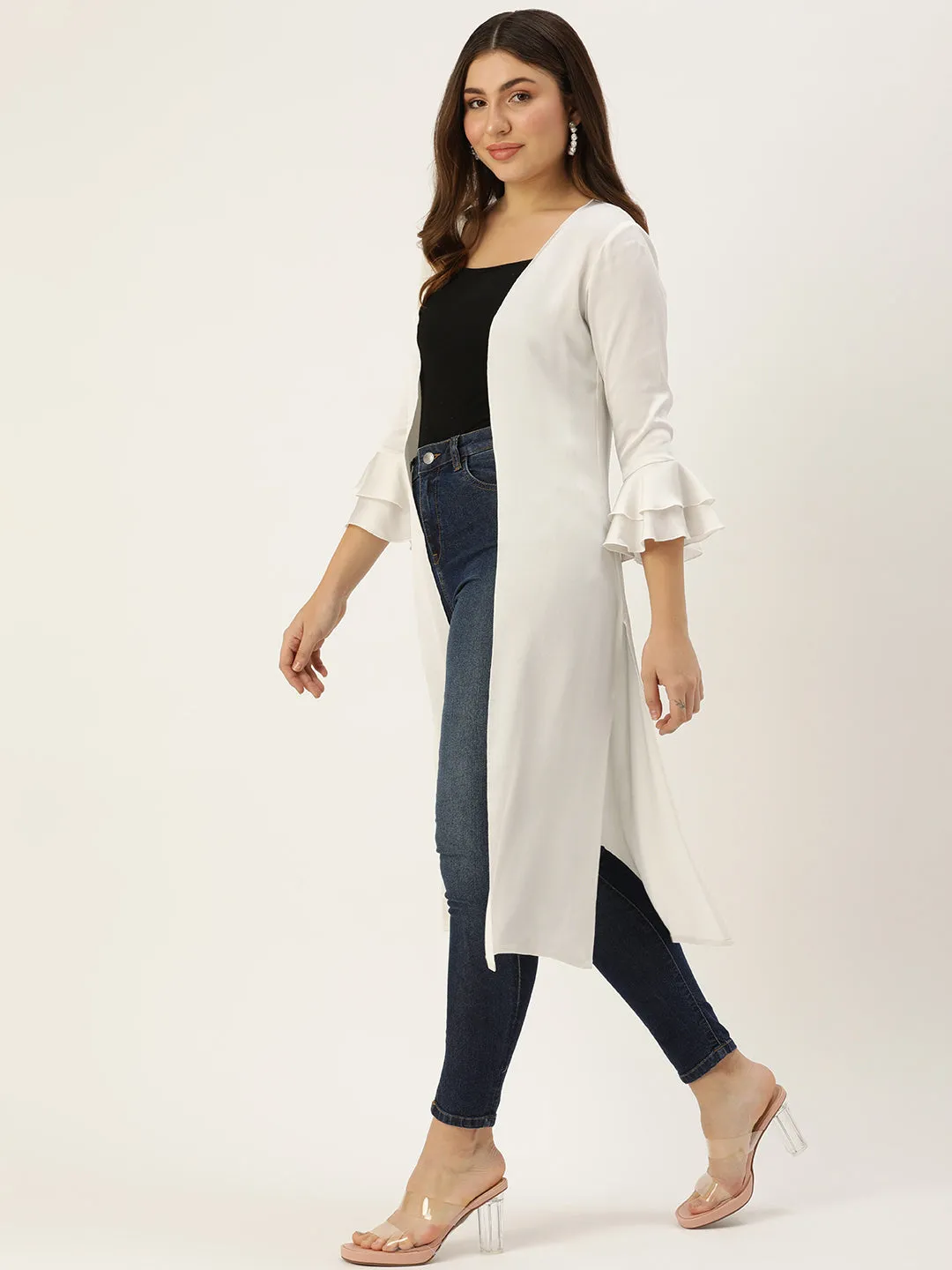 CREAM BUBBLE SATIN OPEN FRONT LONGLINE SHRUG