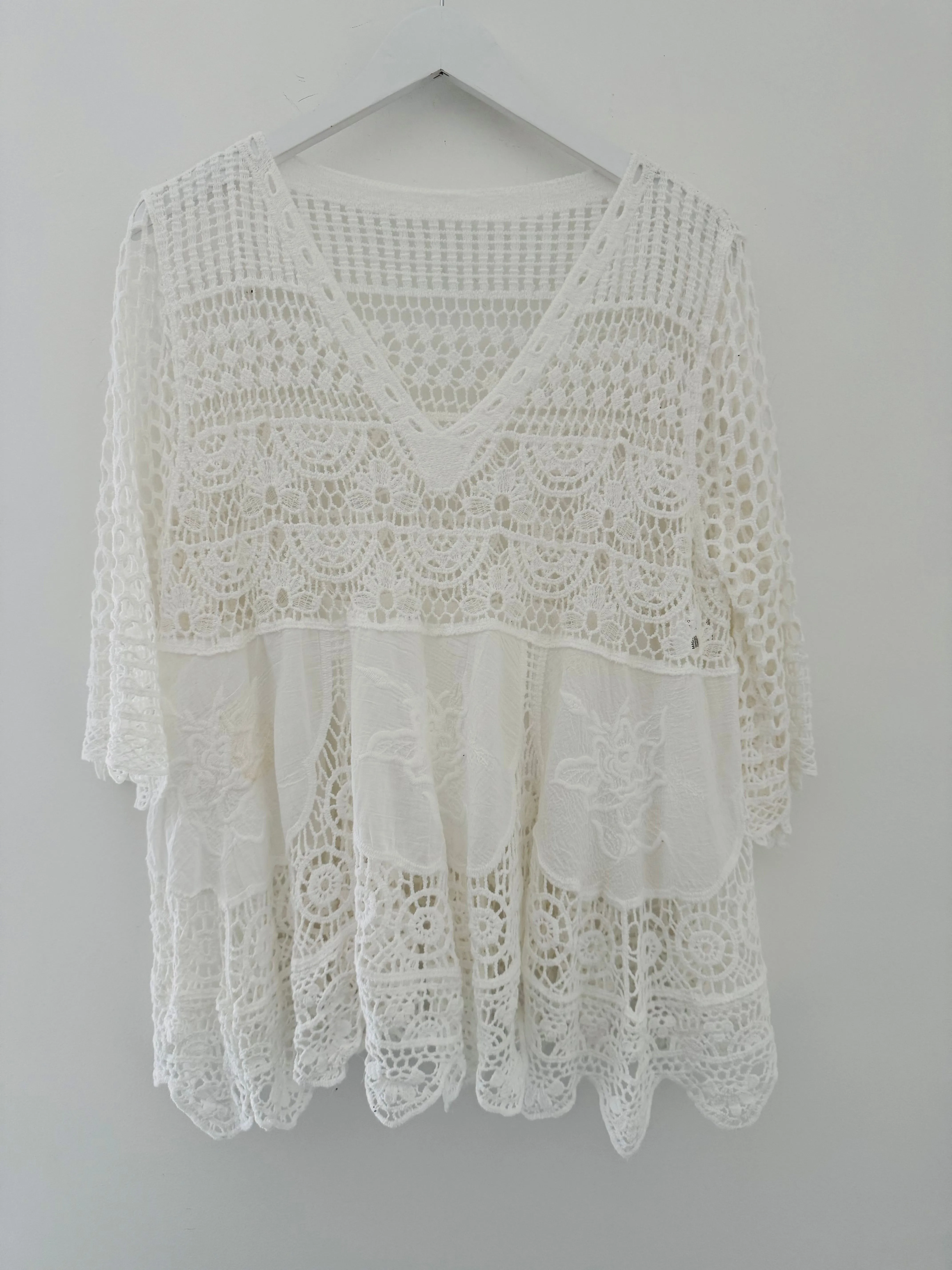 Crochet V Neck Top in White