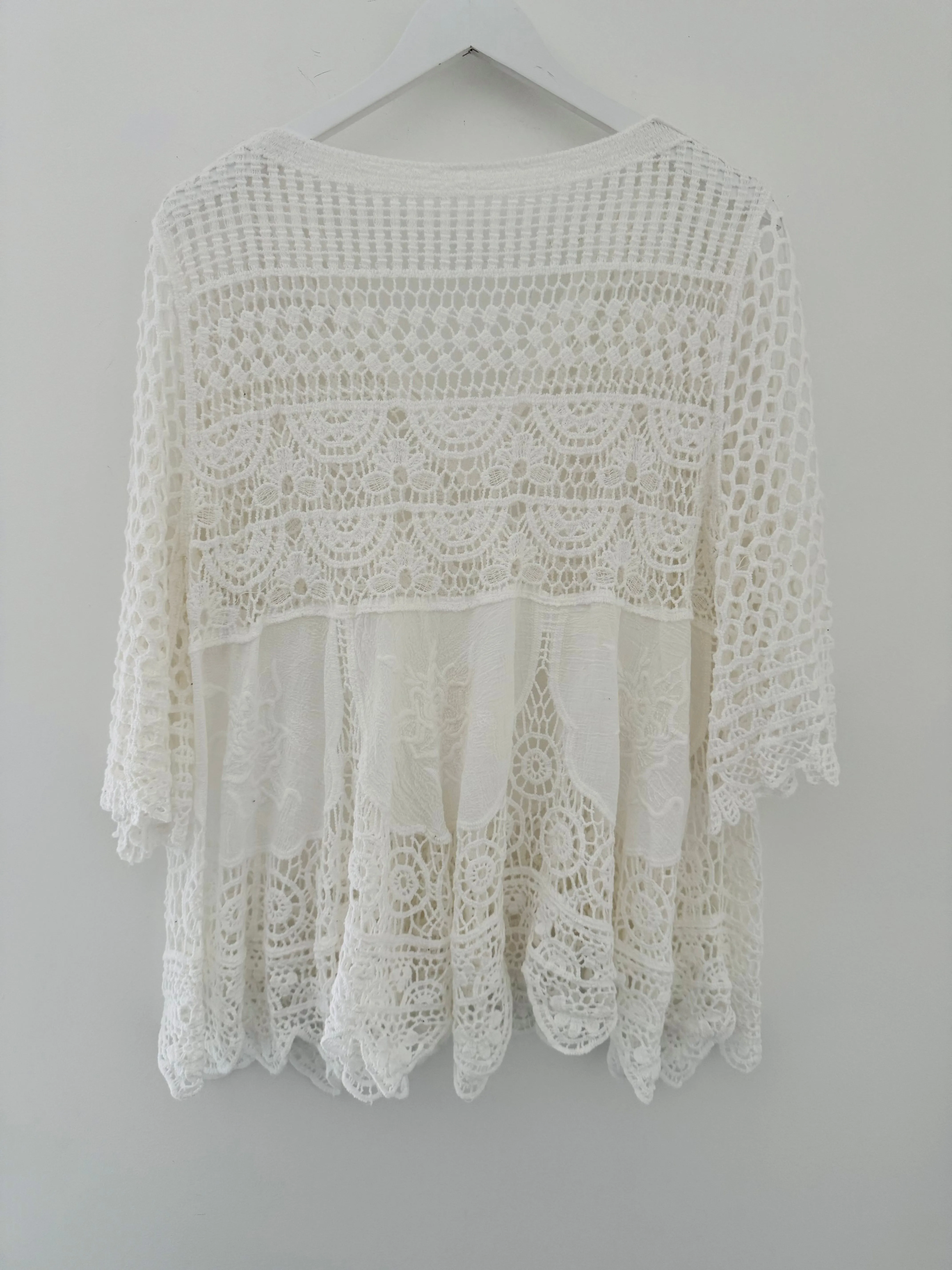 Crochet V Neck Top in White