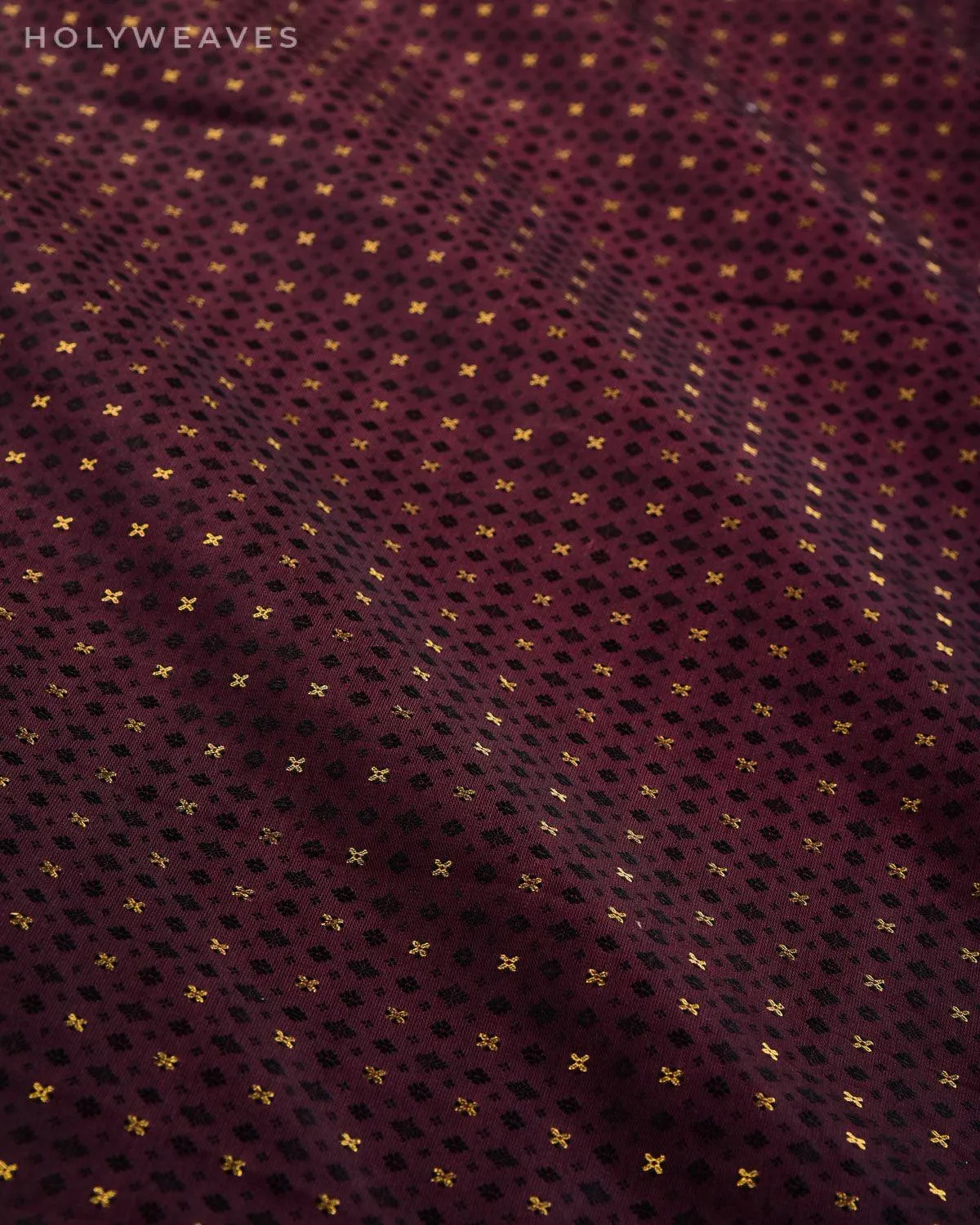 Deep Garnet Banarasi Tanchoi Brocade Handwoven Katan Silk Fabric with Zari Buti
