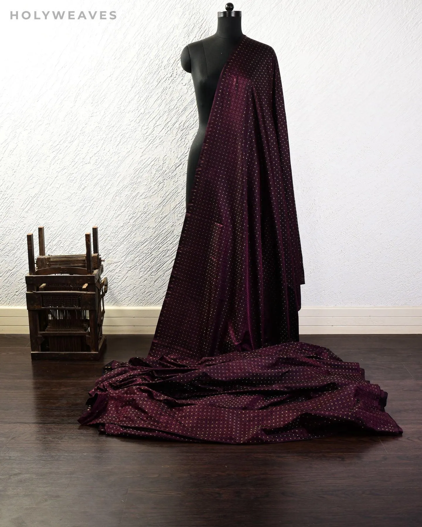 Deep Garnet Banarasi Tanchoi Brocade Handwoven Katan Silk Fabric with Zari Buti