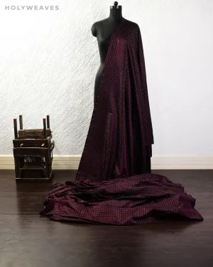 Deep Garnet Banarasi Tanchoi Brocade Handwoven Katan Silk Fabric with Zari Buti
