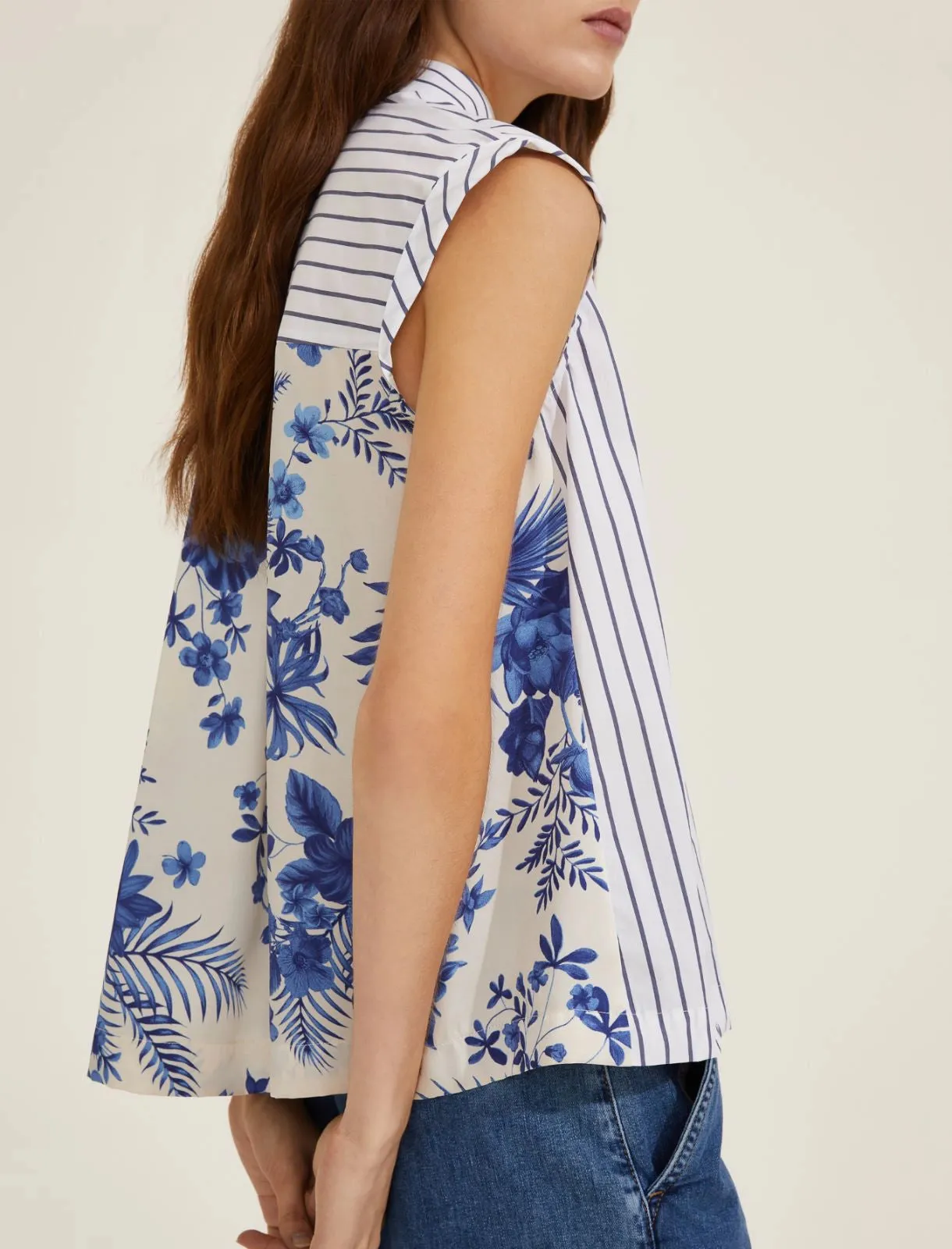 EBM-251511118 STIPITE CREAM&FLORAL BACK BLOUSE