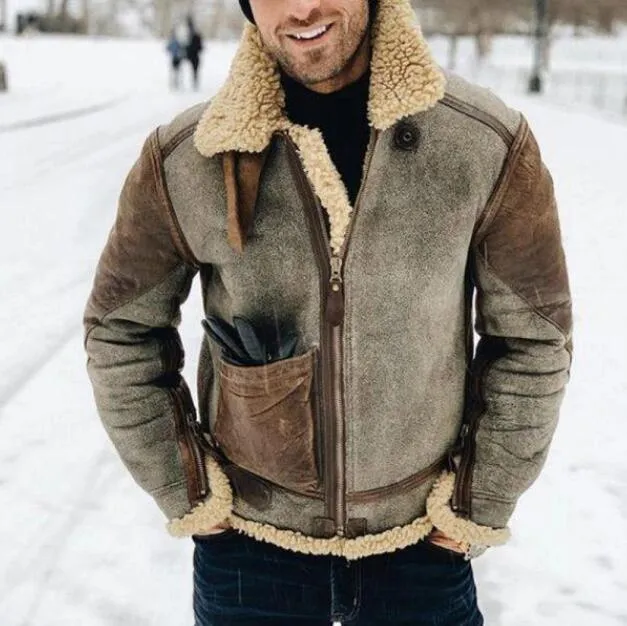Faux Leather Men's Winter Warm Jacket