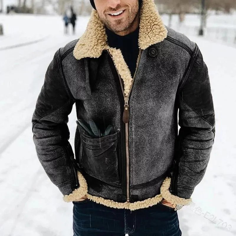 Faux Leather Men's Winter Warm Jacket