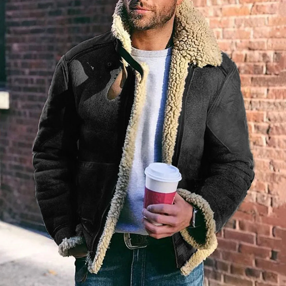 Faux Leather Men's Winter Warm Jacket