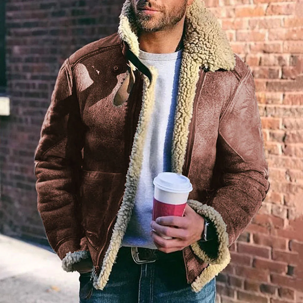 Faux Leather Men's Winter Warm Jacket