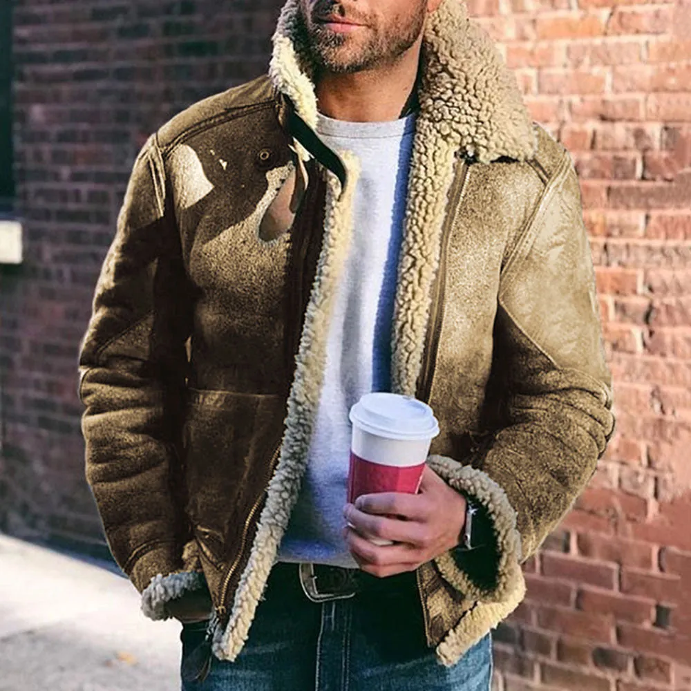 Faux Leather Men's Winter Warm Jacket