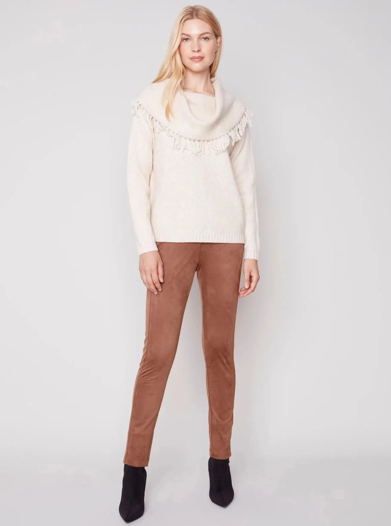 Fringe Cowl Neck Sweater [Ecru-C2584]