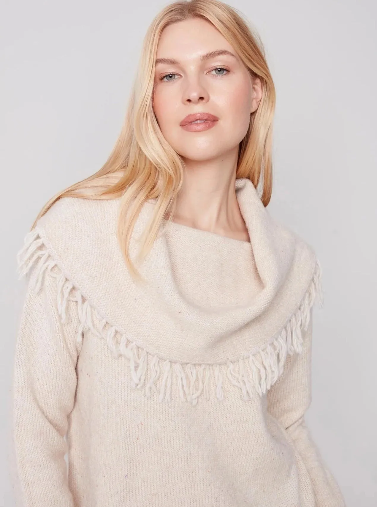Fringe Cowl Neck Sweater [Ecru-C2584]