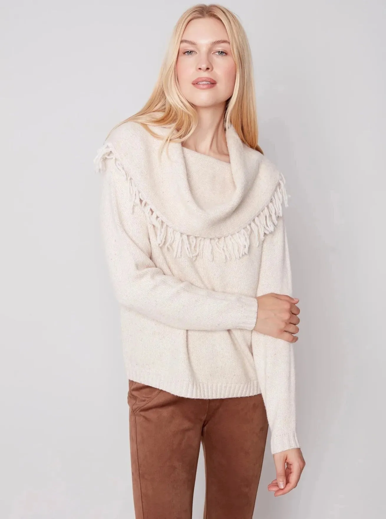 Fringe Cowl Neck Sweater [Ecru-C2584]