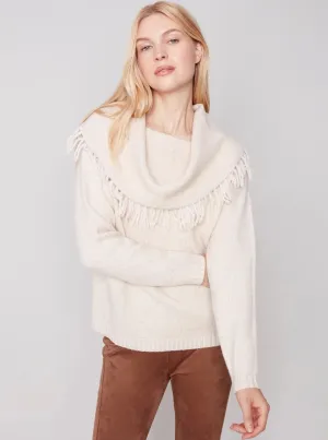 Fringe Cowl Neck Sweater [Ecru-C2584]