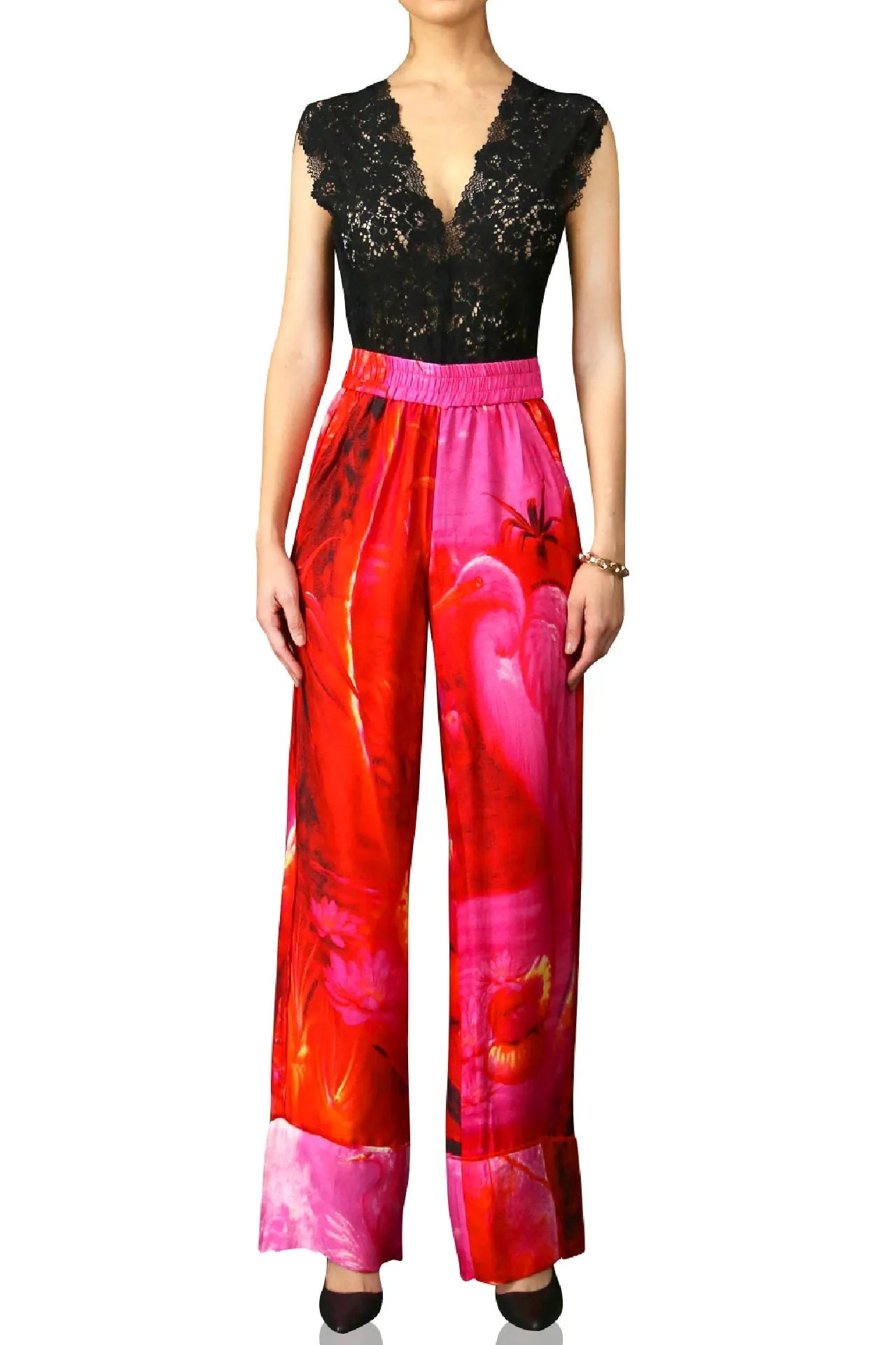 Fuchsia Straight Leg Pants in Silk