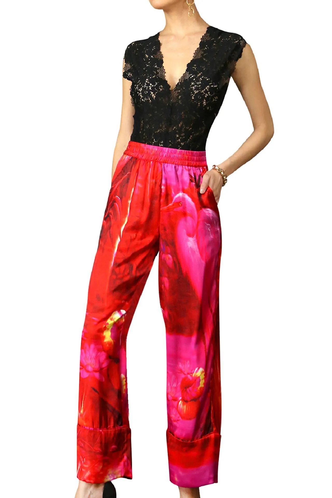 Fuchsia Straight Leg Pants in Silk