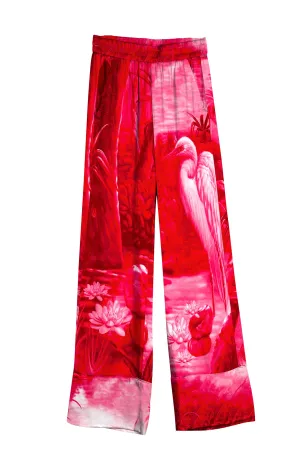 Fuchsia Straight Leg Pants in Silk