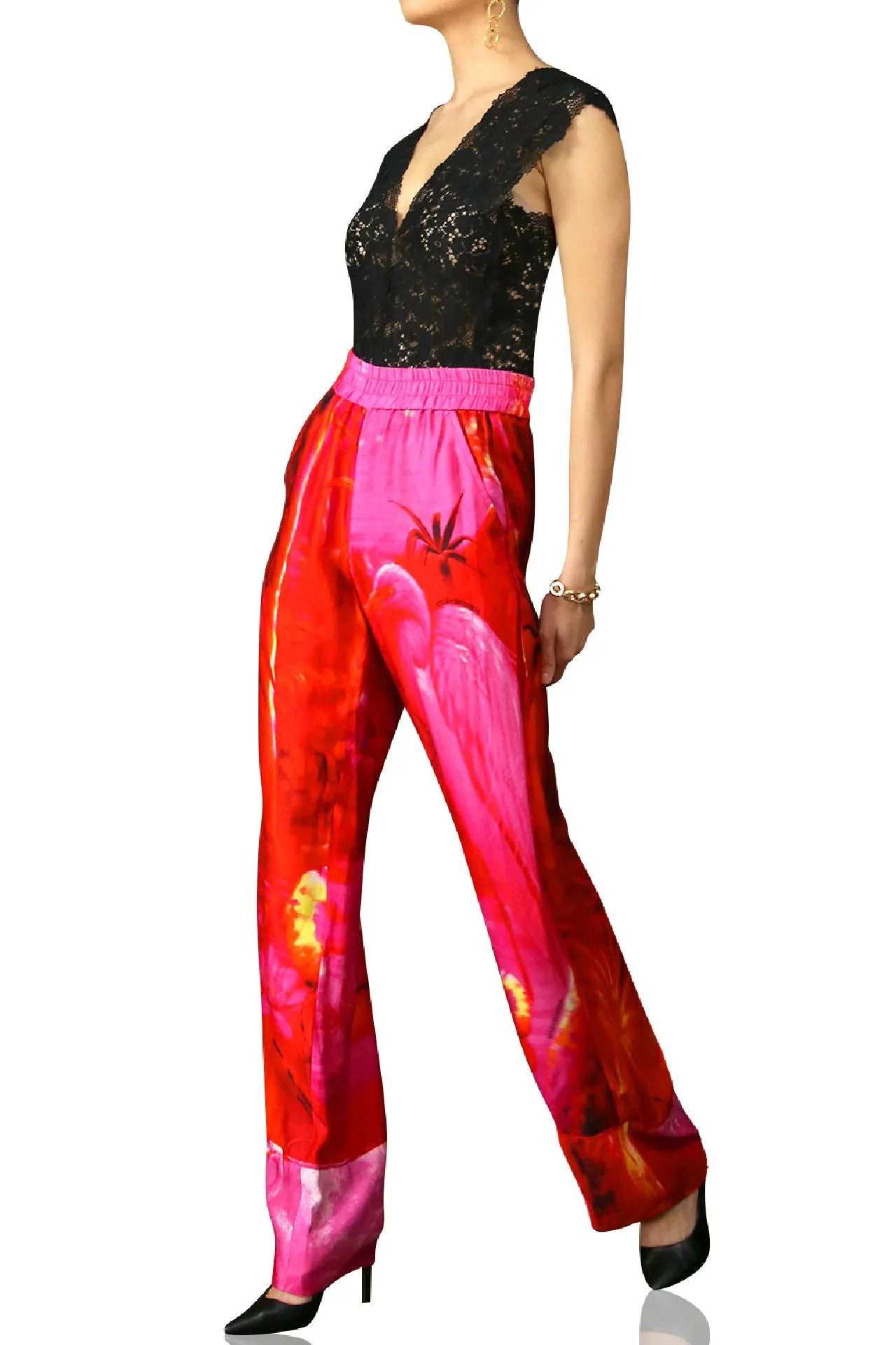 Fuchsia Straight Leg Pants in Silk