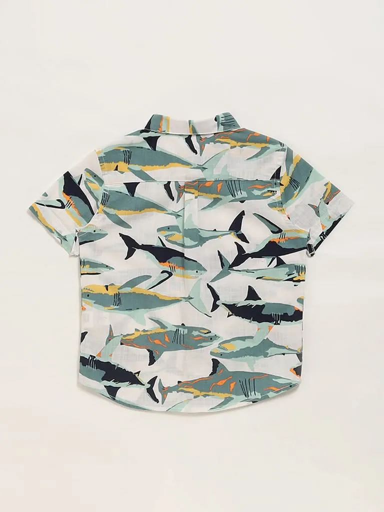 HOP Kids Green Printed Shirt