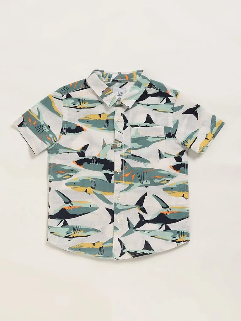 HOP Kids Green Printed Shirt