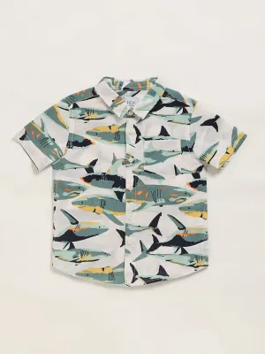 HOP Kids Green Printed Shirt