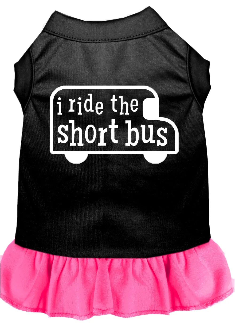 I Ride The Short Bus Screen Print Dress Black With Bright Pink Med
