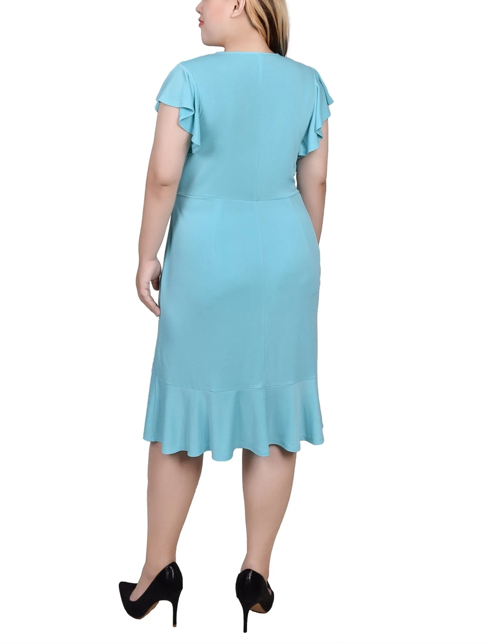 Jade Flutter Sleeve Dress With Flounced Hem - Plus