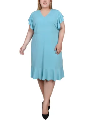 Jade Flutter Sleeve Dress With Flounced Hem - Plus