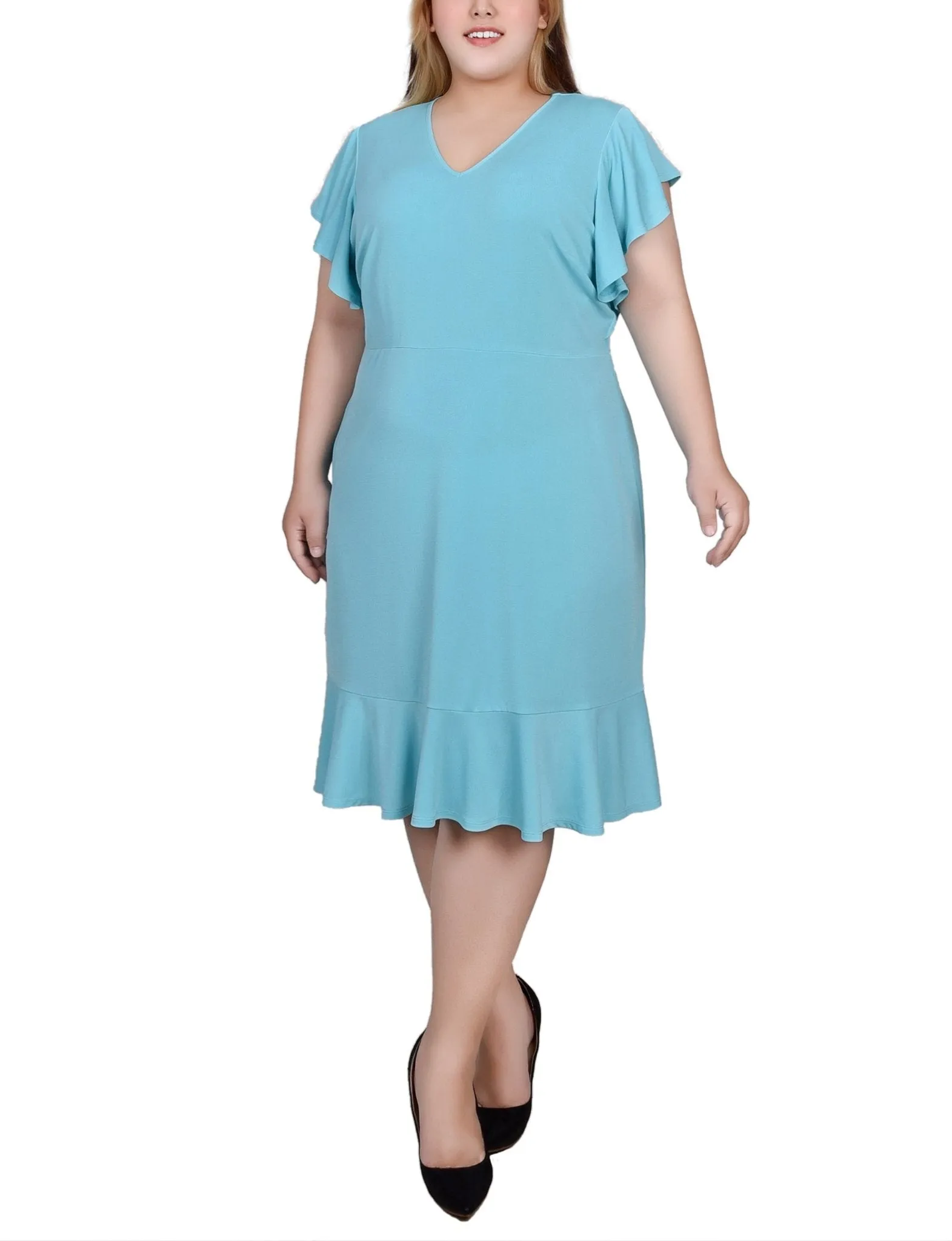 Jade Flutter Sleeve Dress With Flounced Hem - Plus