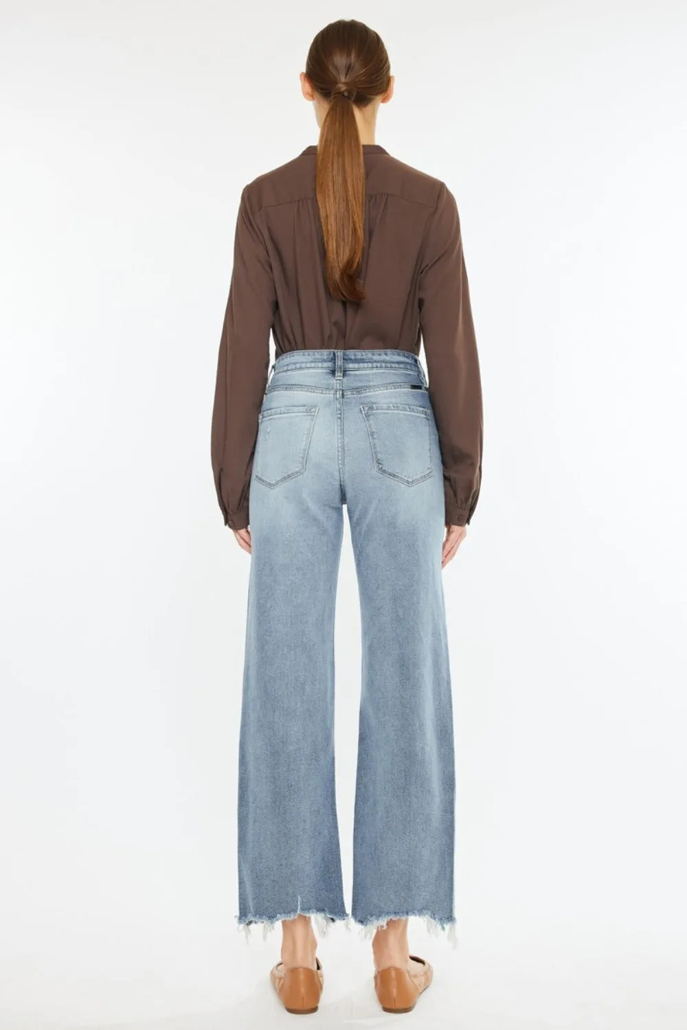 Jamison High Rise Raw Hem Wide Leg Jeans