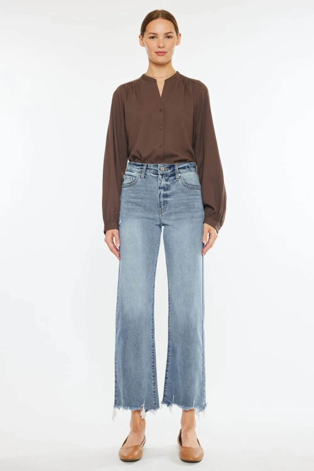 Jamison High Rise Raw Hem Wide Leg Jeans